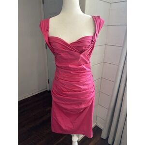 Talbot Runhof Dress Womens 8‎ 38 Pink Ruched Cocktail Wedding Barbie